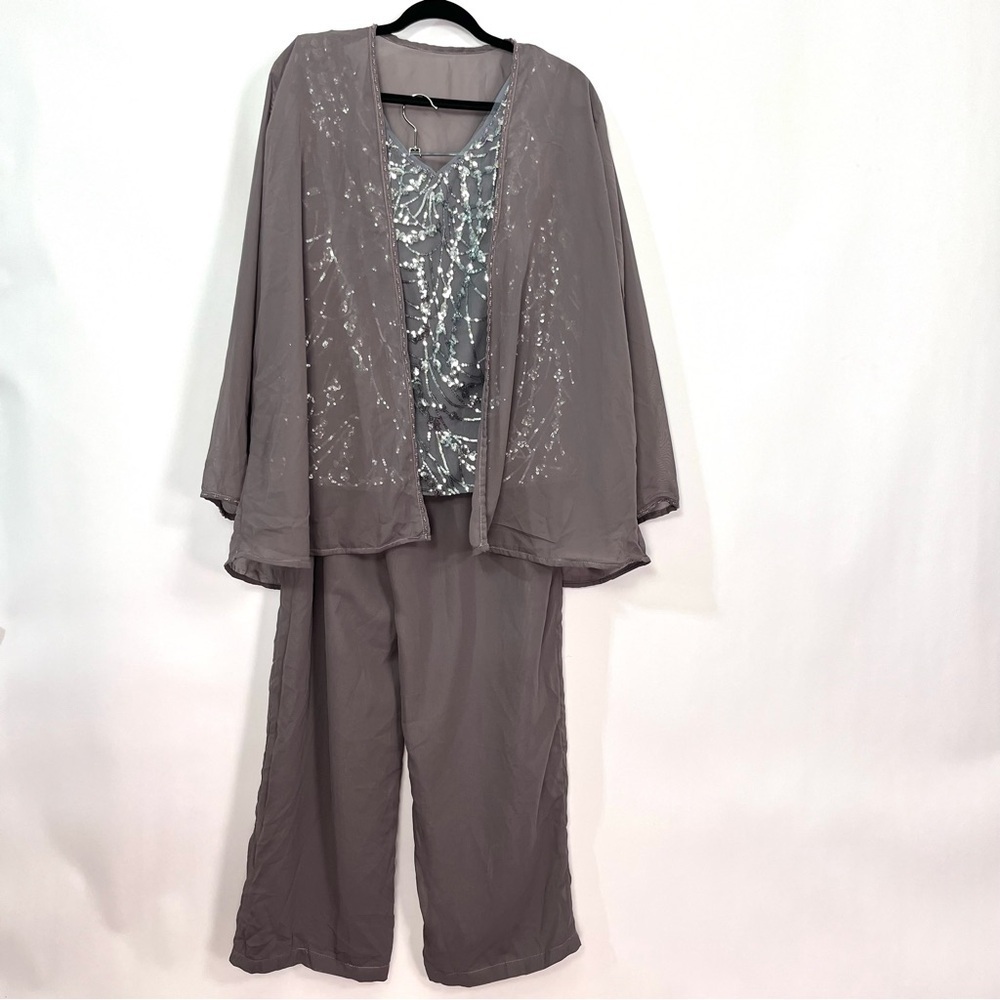3 piece Mother of Bride Son set Pants, Sleeveless Sequin Top, Shrug Sz 14 NWT - Picture 2 of 9